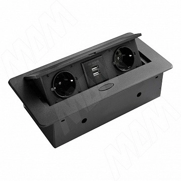 Выдвижной блок розеток (266×130 мм, 2 розетки, 2 USB) фото