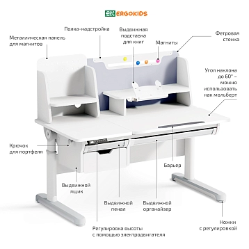 Стол с электроприводом Ergokids Electro Multi BD-730 с надстройкой
